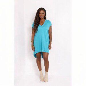 S'EDGE Women Ashlyn Vneck Tshirt Dress Turquoise size Medium